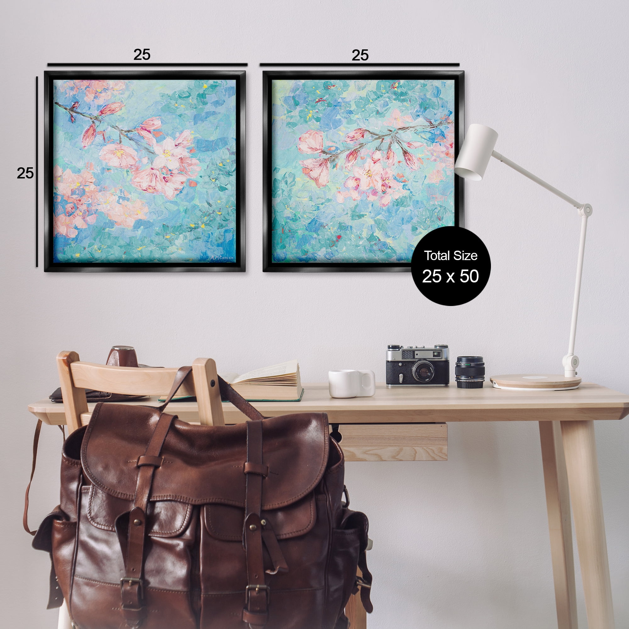 Stupell Industries Yoshino Cherry Blossoms Floral & Botanical Painting Black Floater Framed Canvas Art Print Wall Art, 25 x 25, Set of 2