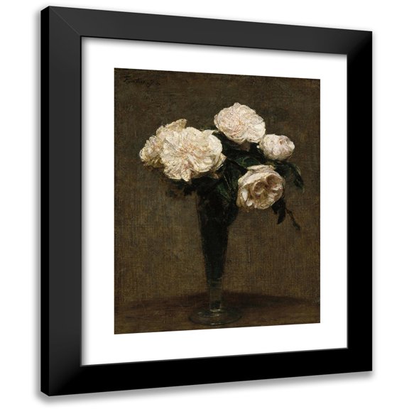 Henri Fantin-Latour 12x14 Black Modern Framed Museum Art Print Titled - Roses in a Vase (1872)