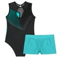 thumbnail image 6 of SiiRoh Girls Sleeveless Gymnastics Ballet Dance Leotard Tumbling Biketard with Active Shorts Blue Green 14, 6 of 7
