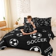 thumbnail image 3 of Castle Fairy Black Soccer Text Print Full Size Bedding Sets 7 Pieces, Minimalist Sport Ball Full Size Bed in a Bag,Black Reversible, 3 of 7