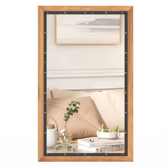 Costway Rectangular Wall Mount Mirror 22" x 36" Wood Framed Vanity Décor withHanging Hooks
