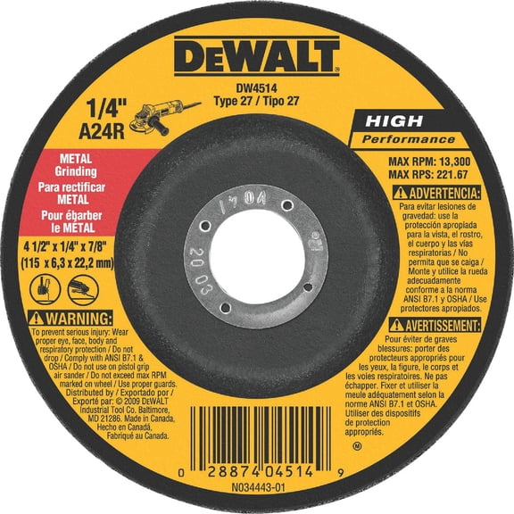 Black & Decker DW4514 1/4" Thick Grinding Wheel with 4-1/2" Diameter and 7/8" Arbor