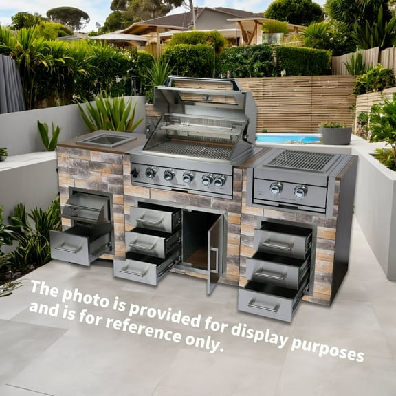 4-Burner Stainless Steel LPG Gas Grill with Infrared Rear Burner, Door, Drawer, and Ice Box