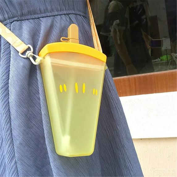 AURIGATE 350ml Plastic Water Bottles, Cute Watermelon Ice Cream Water Bottle with Straw, Anti-fall Portable Popsicle Shape Water Cup for Girls