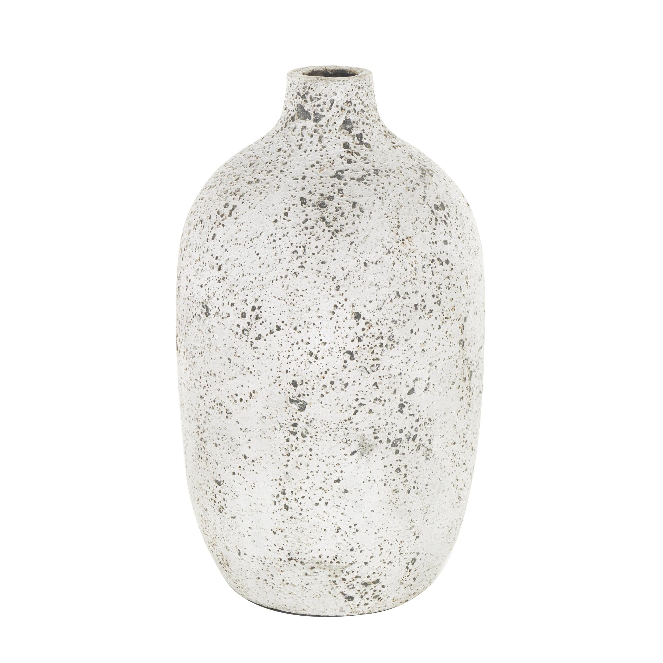 DecMode 17" Antique Style Textured White Ceramic Vase