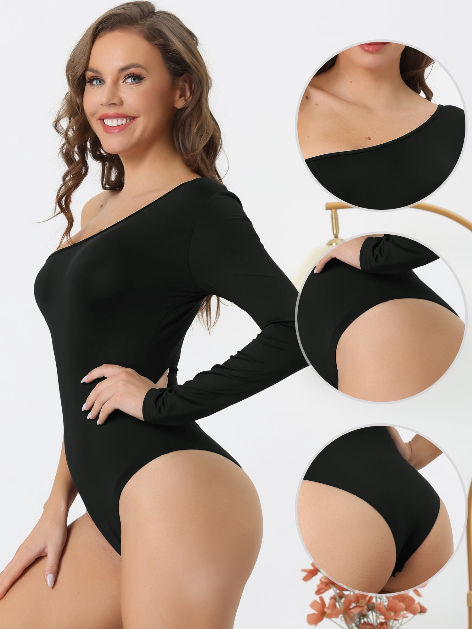 DARING DIVA One Piece One Shoulder Stretchy Long Sleeve Bodysuits XS Black