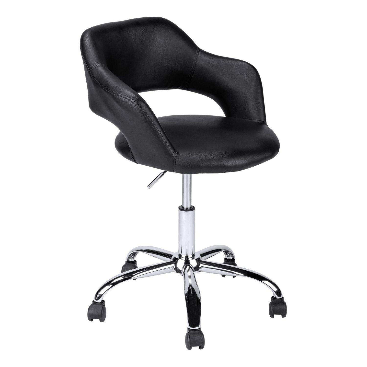 Monarch Specialties Chaise De Bureau, Hauteur Ajustable, Pivotant, Ergonomique, Appuis-bras, Bureau, Travail, Métal, Pu D'aspect Cuir, Noir, Chrome, Contemporain, Moderne