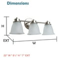 thumbnail image 6 of Aspen Creative 62256, Bathroom Vanity 3 Lights Fixture, 22" W x 8-1/2 "H x 7" D, Brushed Nickel Finish/Frosted Glass, 6 of 6