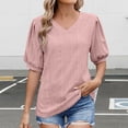 thumbnail image 2 of Seductiva Women's Classic-Fit Short Sleeve Women Puff Short Sleeve Tops: Summer Spring Blouses Casual Eyelet Embroidery Trendy V Neck Business Women Work Dressy Fashion Trendy Clothes Basic Tees, 2 of 9