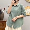 thumbnail image 2 of Womens Button Down Shirts Collar V Neck Half Sleeve Dress Shirts Casual Solid Color Summer Tops Work Blouses Green, 2 of 5
