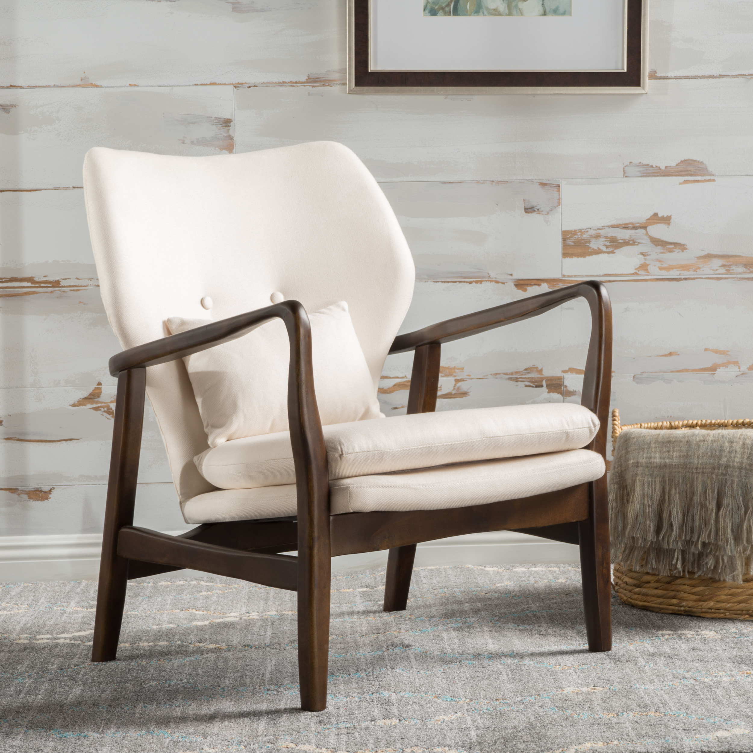 Kana Mid Century Modern Fabric Club Chair, Beige and Dark Espresso
