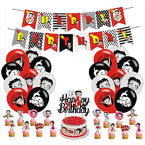 Betty Boop Birthday Party Decoration Includes Happy Birthday Banner,Balloon,Cake Toppers Betty Boop Party Supplies Birthday Party Supplies