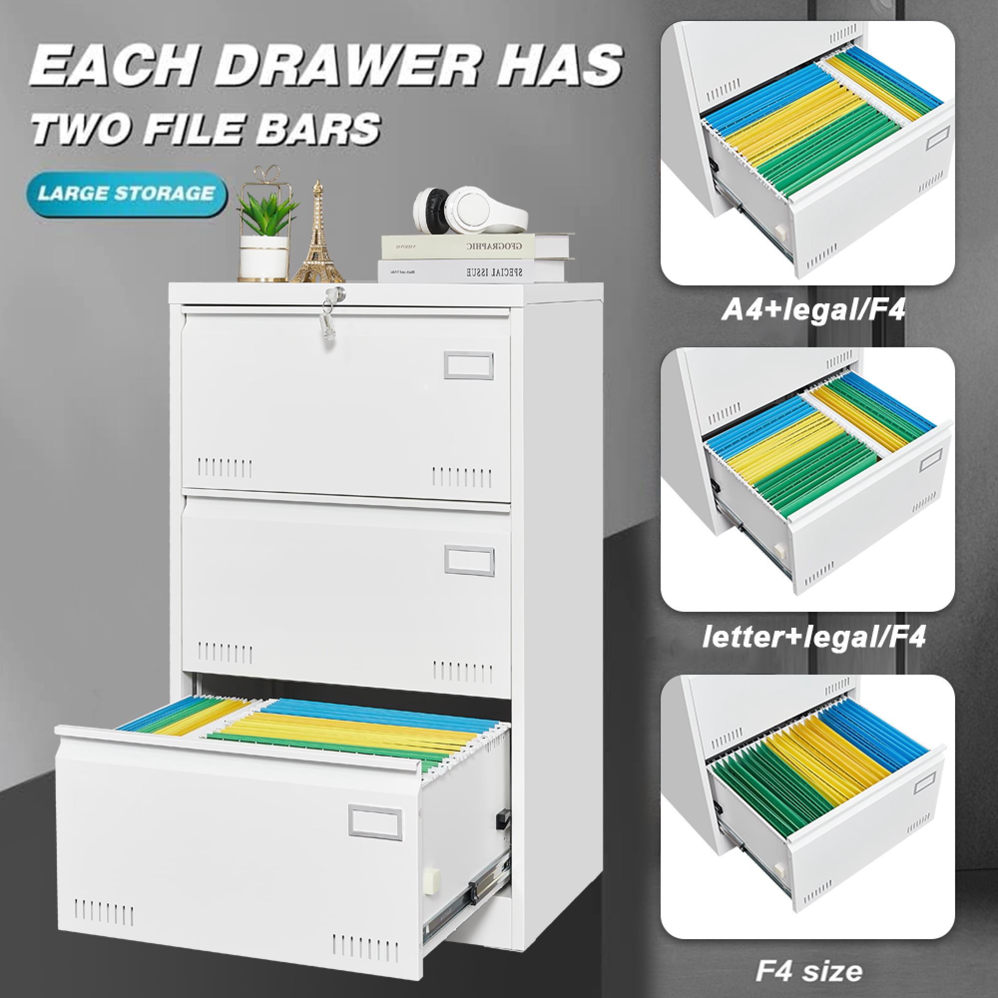 Filing Cabinet Lateral File Cabinet 3 Drawer Locking Metal File Cabinets Office Filing Cabinet