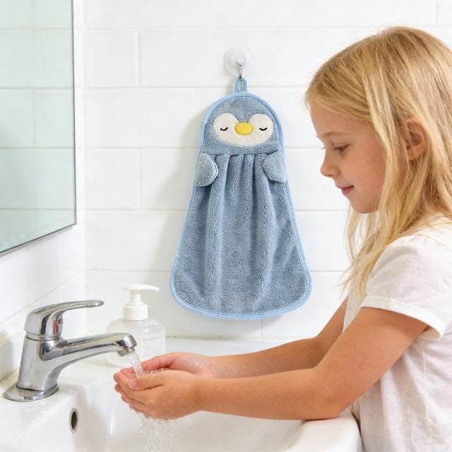 Dpityserensio Little Ducks and Penguin Hand Towel Thickened and Highly Absorbent Hand Towel Lint Free Hanging Hand Towel with Hanging Loop Suitable for Both Men and Women