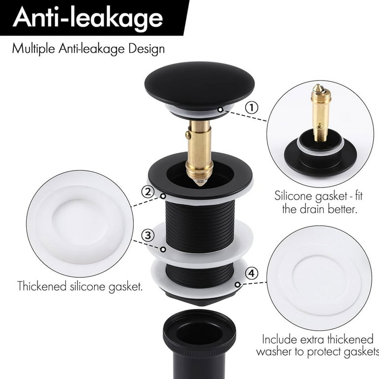 Yodel Matte Black Bathroom Sink Drain Stopper – Push Pop-Up No Overflow Drain With Hair Catcher For Small Sinks