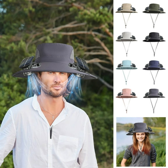DcGZvy Wide Brim Solar Fan Hat, Hat with Fans Solar Power, Removable & USB Charging Fan, Sun Hats for Men Women Outdoor Fishing (Black)