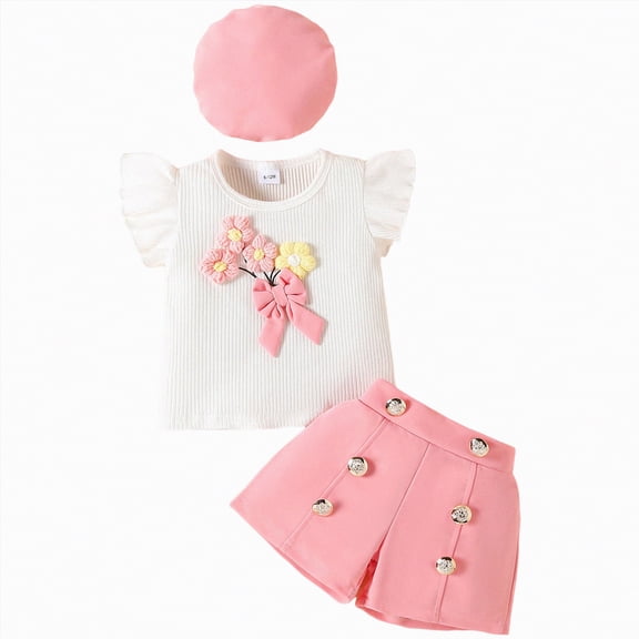 Ccpelsie Toddler Baby Girl Summer Clothes Outfit Funny Letter T Shirt Top Short Set Infant Girl Clothes 6 12 18 months 2T 3T(Pink,9-12 Months)