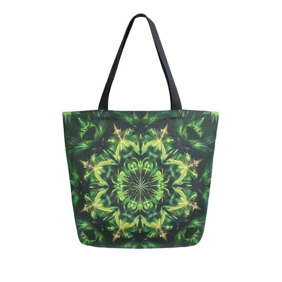 Large opening canvas tote bag, thickened canvas shopping bag, commuter handbag, multi-color available. Green Artascope Pattern