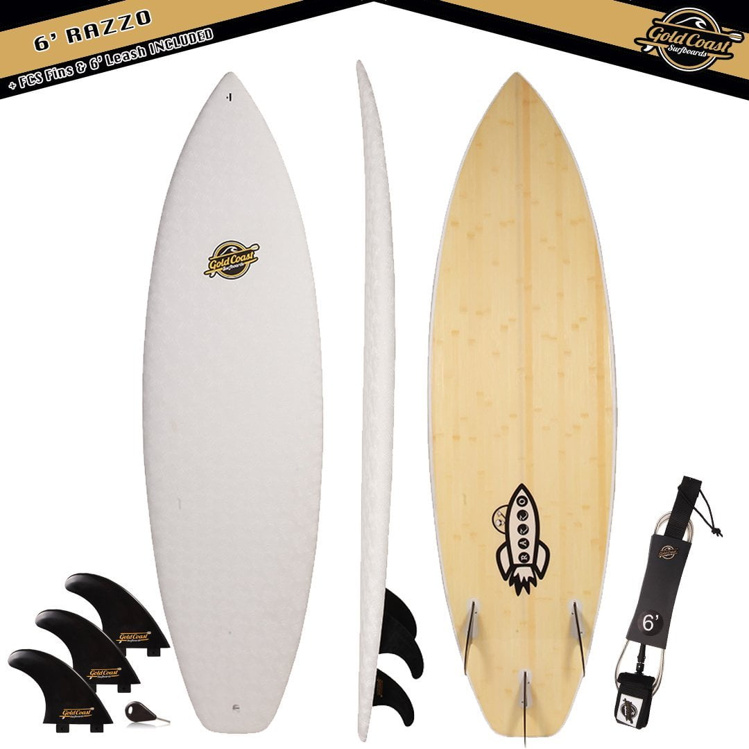 Gold Coast Surfboards 6 Razzo Pro Series Surfboard Hybrid High Performance Foam Surfboard (+ Fins Leash Package) by Gold Coast Surfboards