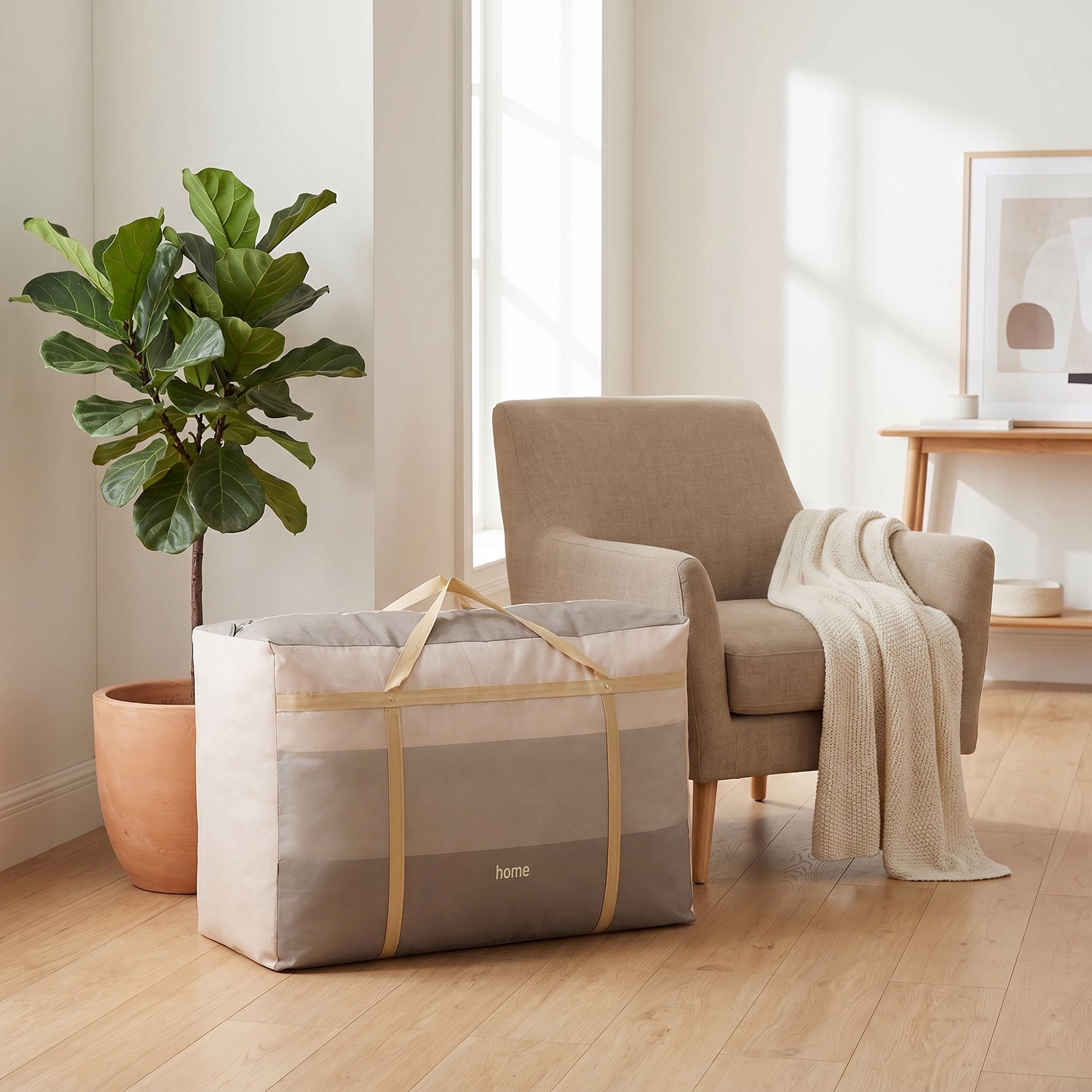 Unique Bargains Non-woven Storage Bag 200L Extra Large Duffel Brown 29.5"x19.7"x10.6"