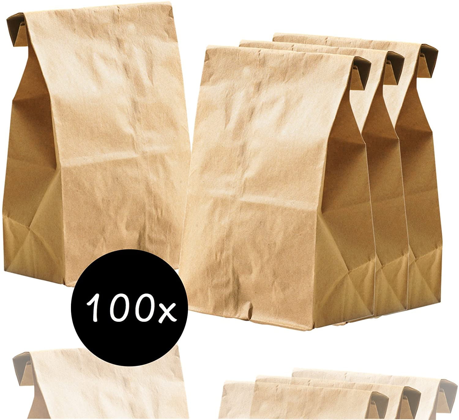 12" x 12" 100x Brown Kraft Flat Paper Bags Brown Food Grocery Sandwich Bags 