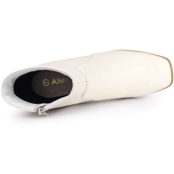 IDIFU Ada - Botines Cortos Para Mujer, Con Punta Cuadrada, Tacón Bajo, Cremallera Lateral, Talla Media Más Grande, Blanco (White PU), 11