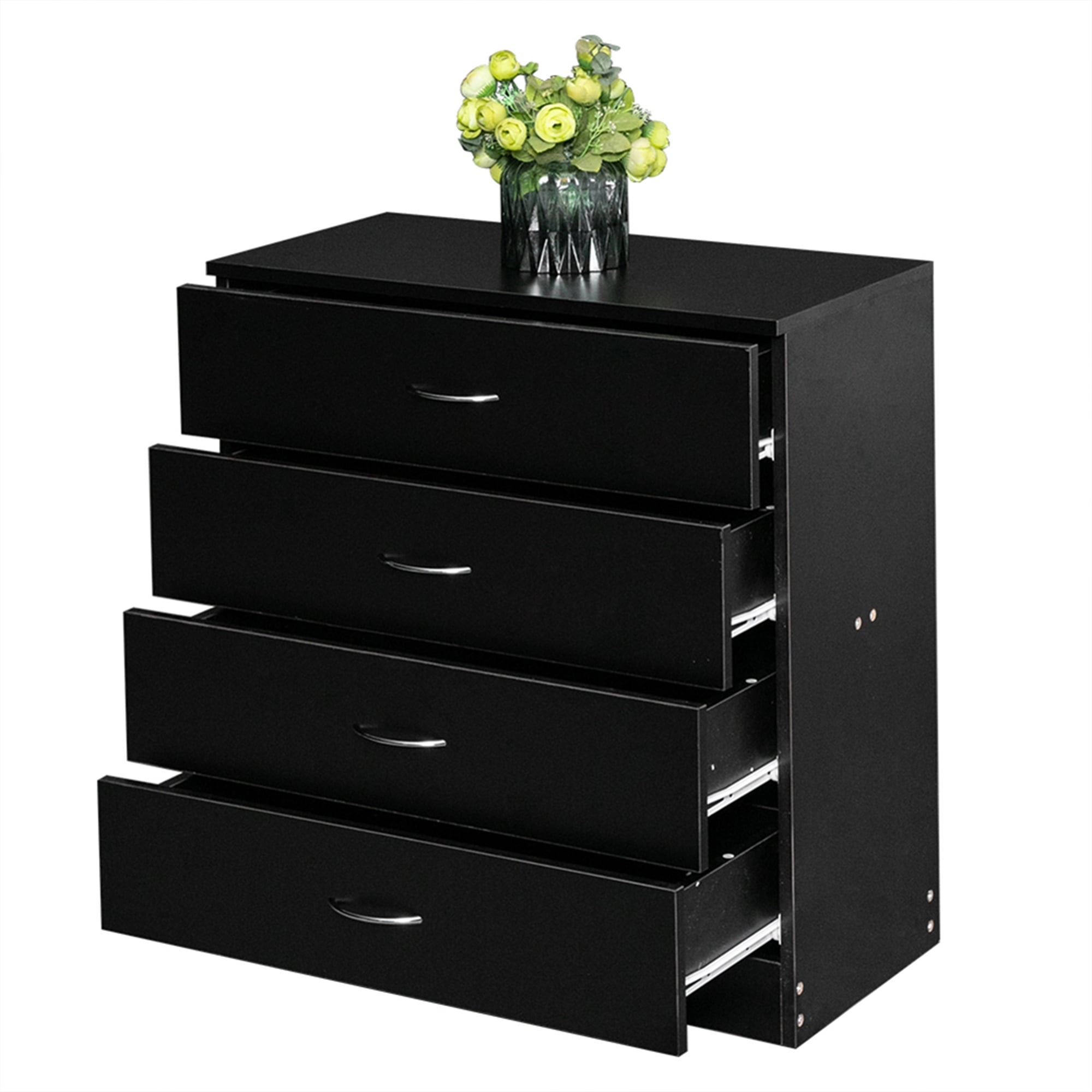 Kadyn Minimalist MDF 4 Drawer Dresser, Modern Chest with Generous Storage Space, Functional Organizer with Solid Wood Frame, Black Chest of Drawers for Bedroom, Living Room and Children's Room (Black)