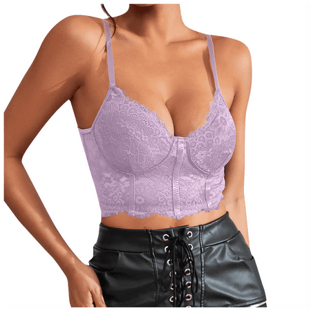 Fulorrnie Bras for Women Lift Wirefree Supportive Comfort Balconette Lace Stretchable Spaghetti Straps Bra Light Purple XS