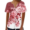 thumbnail image 1 of Tops de Algodón para las Mujeres Impreso en V-Cuello Botón Arriba Manga Corta Superior, Imitación Algodón Casual Blusa, 1 of 4