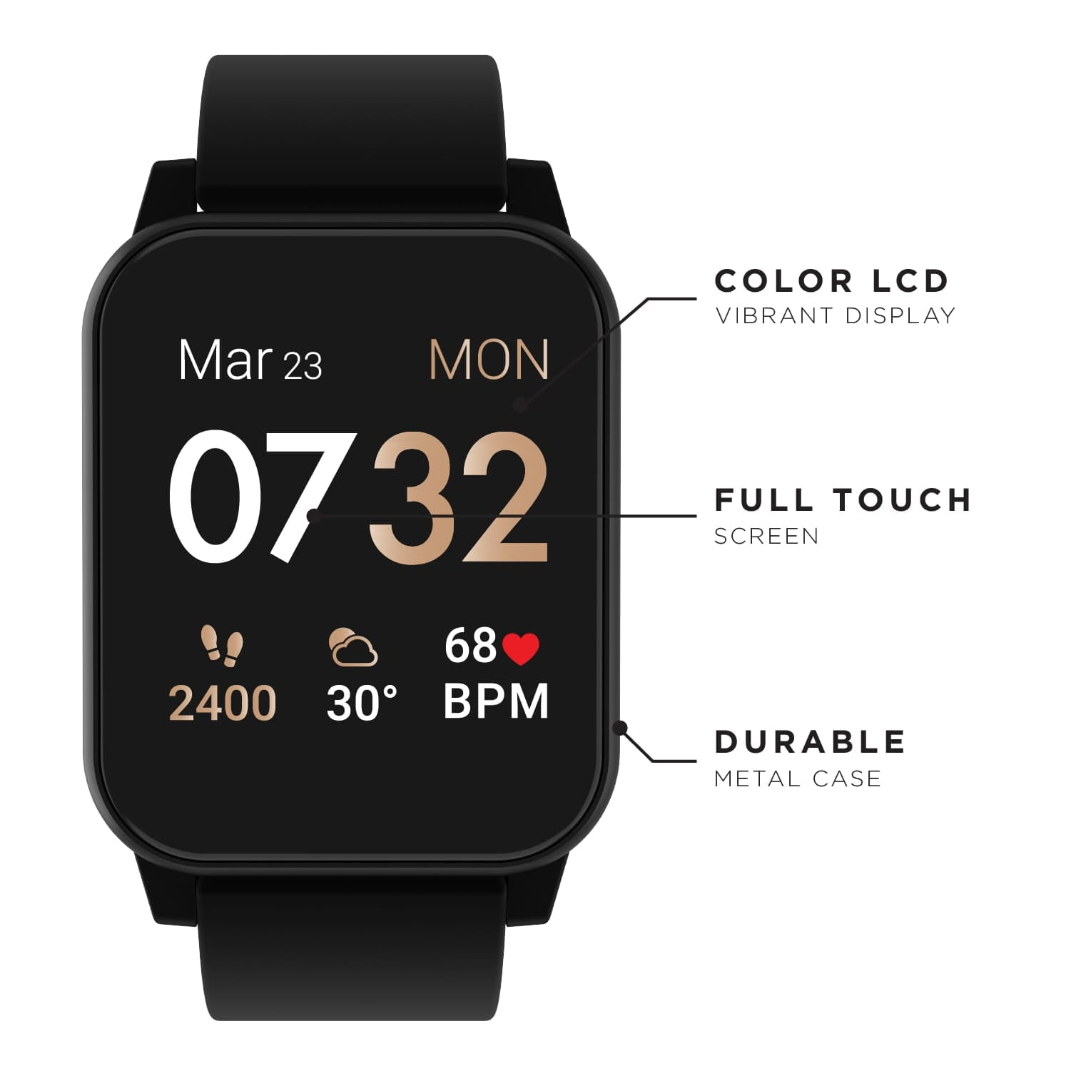 KENDALL KYLIE Multi-Function Smart Watch with Headphones: Black