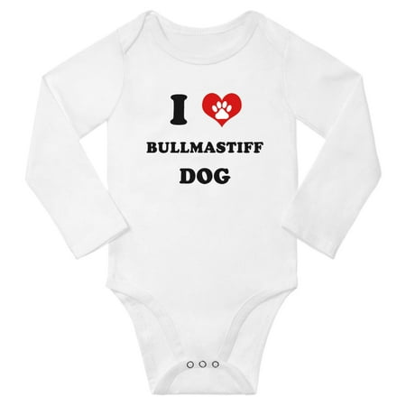 

I Heart Bullmastiff Dog Cute Baby Long Rompers Baby Long Clothes (White 3-6 Months)