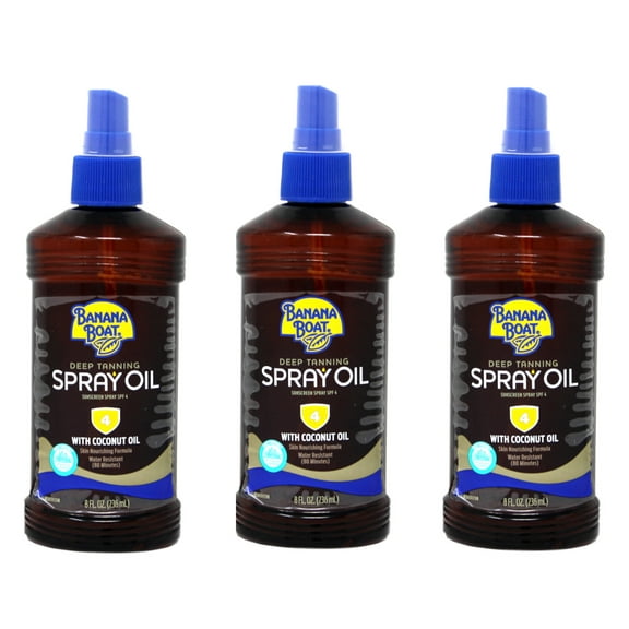 3 Pack Banana Boat Deep Tanning Oil Spray, With Sunscreen SPF 4, 8 Oz Each