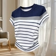 thumbnail image 3 of Uootdi Womens Color Block Striped Tops Round Neck Short Sleeve Ruched Side Design Everyday Chic Style Lightweight Comfortable Tees Gift, 3 of 5