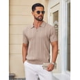 thumbnail image 2 of COOFANDY Mens Knitted Polo Shirts Textured Polo Shirt Short Sleeve Mens V Neck Collared Shirts Casual Striped Polos, 2 of 6