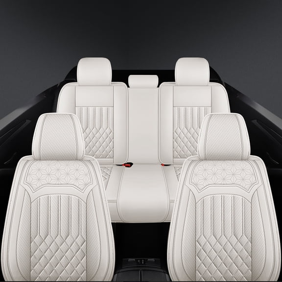 Seatendro Leather Car Seat Covers Full Set for Honda, 5-Seats Waterproof Nappa, Cream White