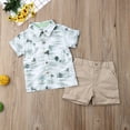 thumbnail image 6 of Toddler Baby Little Boy Coconut Tree Printed Button Down T-Shirt + Khaki Pocket Button Shorts 2PCS Summer Outfits Sets, 6 of 7