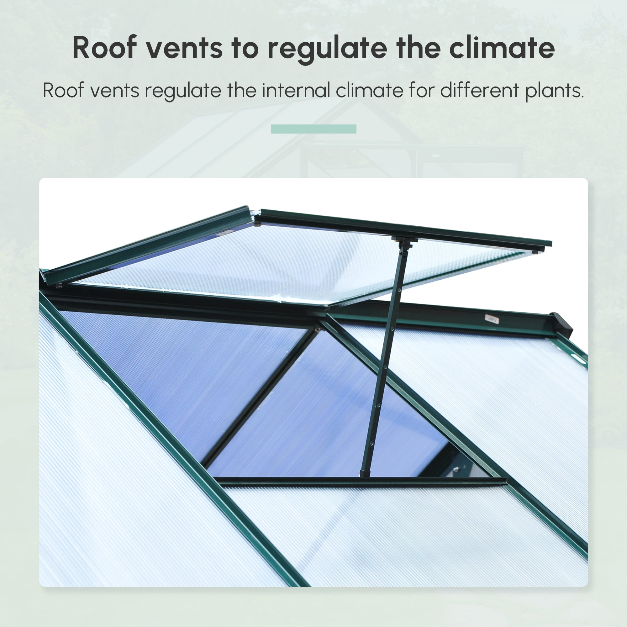 Homiyad Walk In Greenhouse 6' X 6' X 7' Aluminum Polycarbonate Portable Garden Greenhouse With Rooftop Vent & UV-Resistant Walls Dark Green