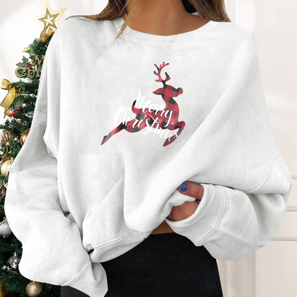 Sudaderas para mujer, suéteres navideños para fiestas, divertidos, con estampado gráfico, cuello redondo, manga larga, regalos, sudaderas con capucha, top