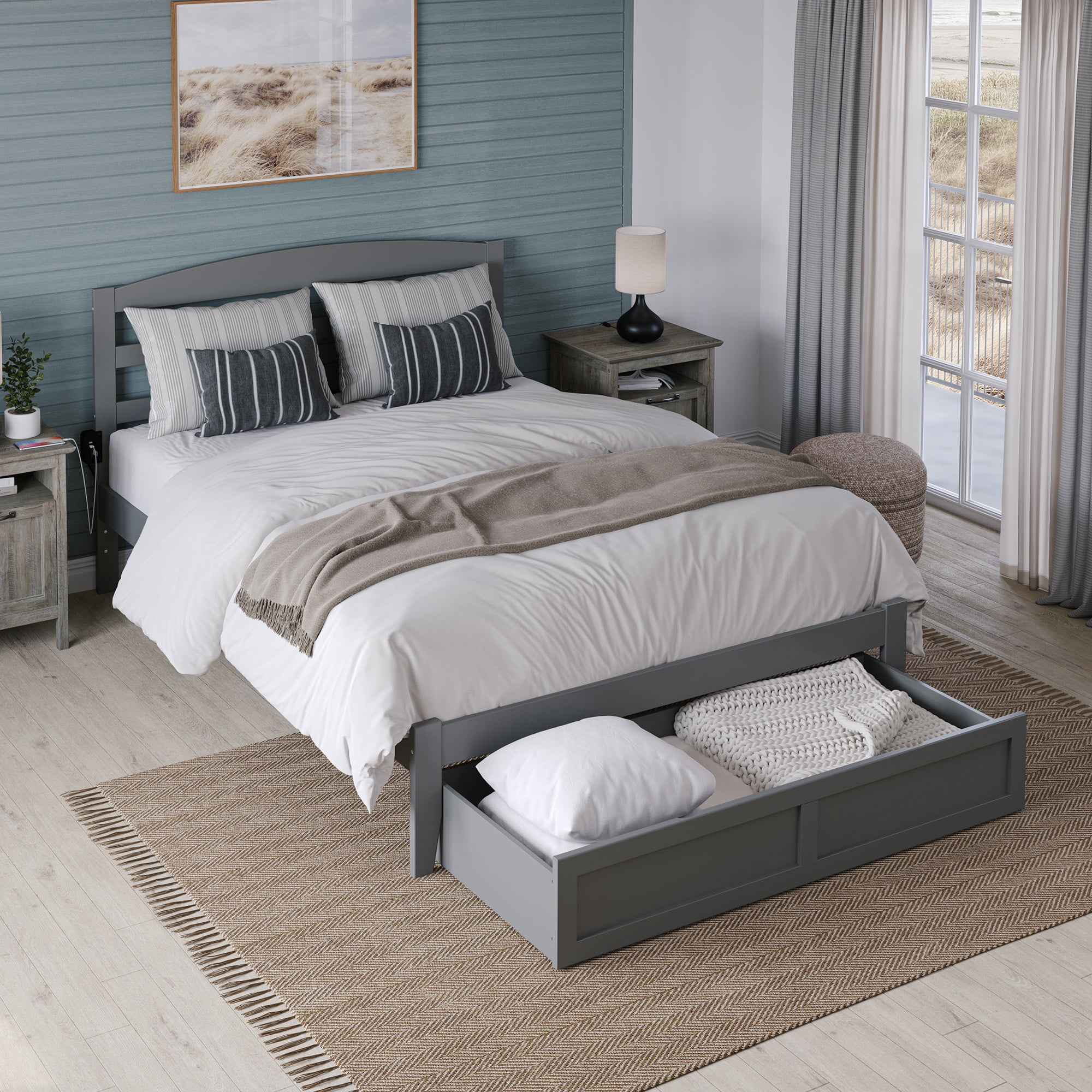 AFI Warren 14" Queen Wood Platform Bed Frame with Foot Drawer Storage, Grey