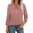 thumbnail image 5 of T Shirts For Women Womens Tops 3/4 Sleeve Cotton Linen Blouses Led Top T Shirt Solid Color Comfy Tops Spring Casual Tunic Top, 5 of 7