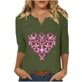 thumbnail image 2 of Royisotas 3/4 Sleeve Tops for Women Plus Size Tshirt Casual Army Green Breast Cancer Awareness Day Summer Women Shirts Loose V-Neck T-Shirts, 2 of 4