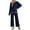 Navy Blue, variant on Womens Two Piece Outfits Casual Long Sleeve Knit Sweater Tops Matching Wide Leg Pants Tracksuit Lounge Sets Black L
