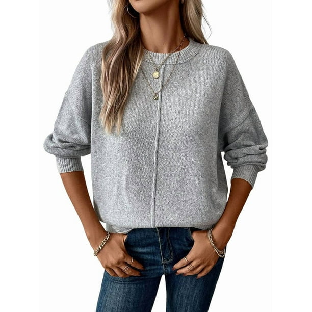 Suéteres de Mujer de Otoño, Informales, de Larga, Ligeros, de Gran Tamaño, Tipo Pulóver Gris L