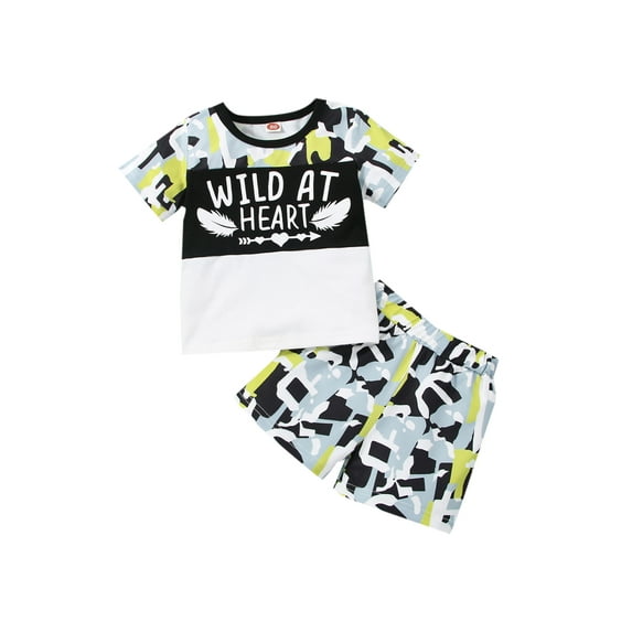 Seyurigaoka 2Pcs Baby Boy Shorts Suits, Short Sleeve T-Shirt + Camouflage Shorts Set