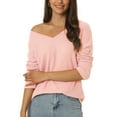 thumbnail image 1 of INSPIRE CHIC Chandail Léger Décontracté à Manches Longues en Maille Gaufrée Col en V pour Femmes m Rose, 1 of 6