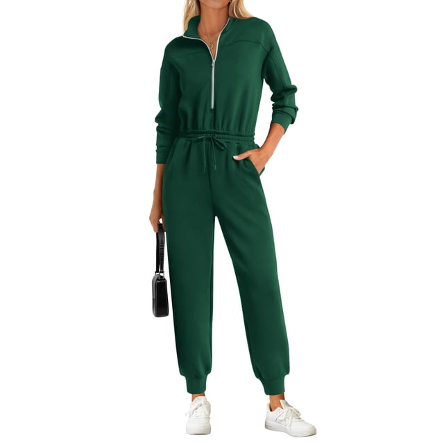Mono Enterizo PRETTYGARDEN con Cremallera Manga Larga Verde Talla L