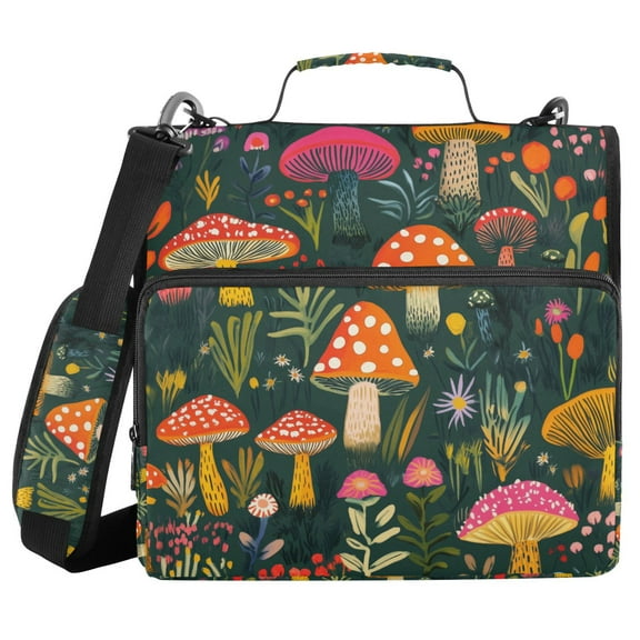 FORMRS Zipper Binder with Shoulder Strap 1.5-inch Ring 500 Sheet Capacity File Bag, Orange Mushroom