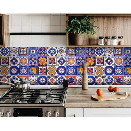 HomeRoots 400449 7 x 7 in. Shades of Blue Celestial Mosaic Peeland Stick Removable Tiles
