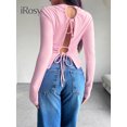 thumbnail image 2 of Novedad 2024 en Y2K, top corto de manga larga sin espalda en color rosa para mujer, camiseta de punto acanalado a la moda, camiseta de color sólido, ropa de Stranger Things, 2 of 5