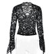 thumbnail image 3 of Top Mujer Ticfox cuello en V profundo elegante encaje Slim Fit manga larga acampanada Negro S, 3 of 5